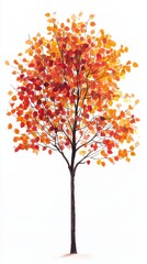 A tree with red leaves stands alone on a white background. The tree is the main focus of the image, and the red leaves create a sense of warmth and vibrancy