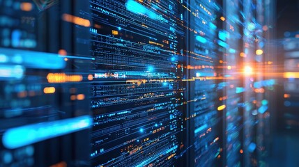 Naklejka premium Streaming Data Server Room Digital Technology Abstract Background