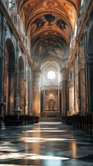 Obraz premium Sunlit grandeur of a church nave