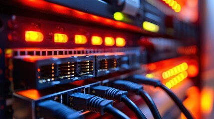Fototapeta premium Network Server Room Technology Data Center Cables Connections