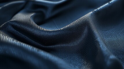 Dark Blue Fabric with Intricate Weave and Subtle Shimmers in a Close-up