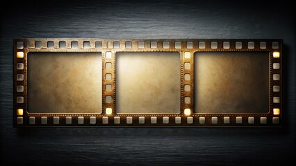 A film frame with a transparent background on a black or dark-colored surface, showcasing the artistic or cinematic composition , film negative, black surface