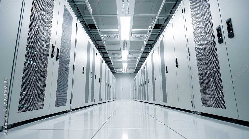 Poster modern data center server room technology infrastructure network