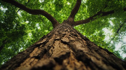 Naklejka premium Majestic oak tree, park, lush canopy, nature, low angle, environmental conservation