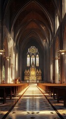 Fototapeta premium Sunlit Gothic church interior