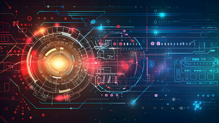 Fototapeta premium Abstract digital design featuring circuits and glowing elements, representing technology and innovation.