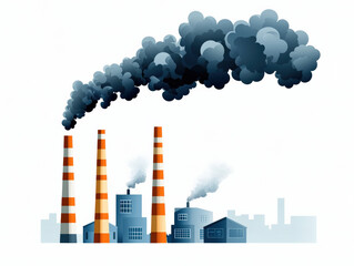 Obraz premium Industrial zone with smokestacks releasing dark smoke into air, depicting pollution and environmental concerns