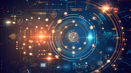 Abstract digital interface with glowing elements, representing technology and data visualization.