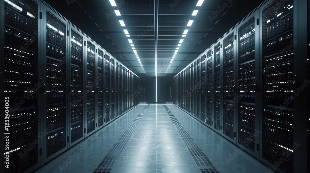 Poster Modern Data Center Server Room Technology Infrastructure Digital Network