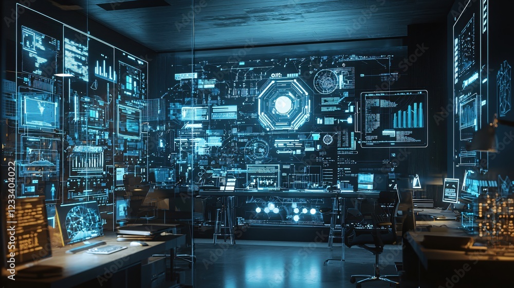 Aufkleber Futuristic Tech Office Digital Data Visualization Network Security