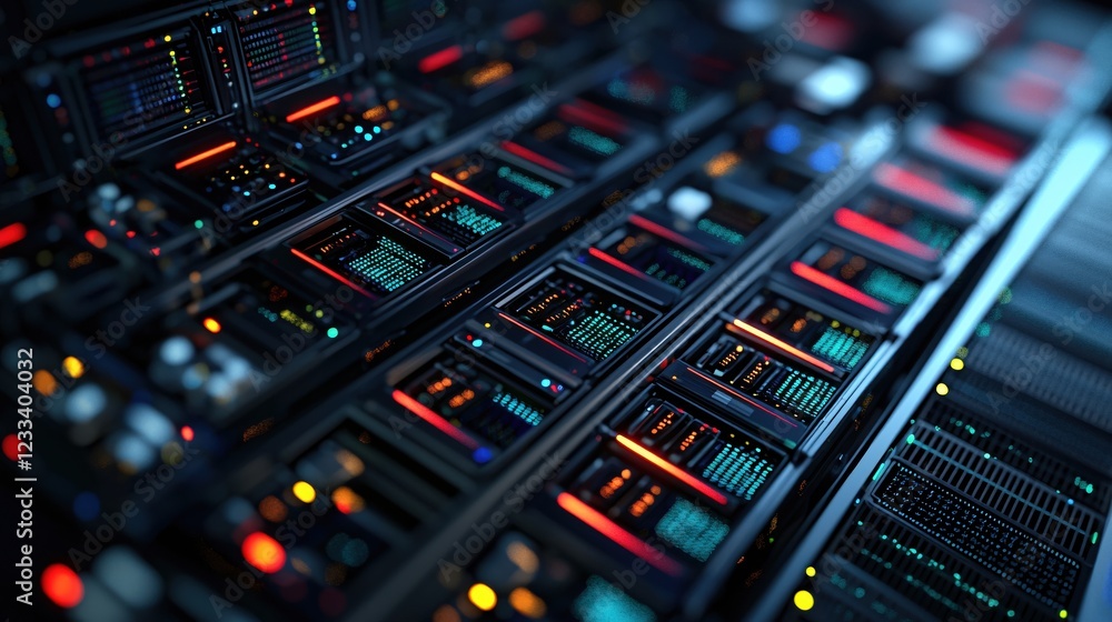 Poster Futuristic Server Room Technology Data Center Digital Network