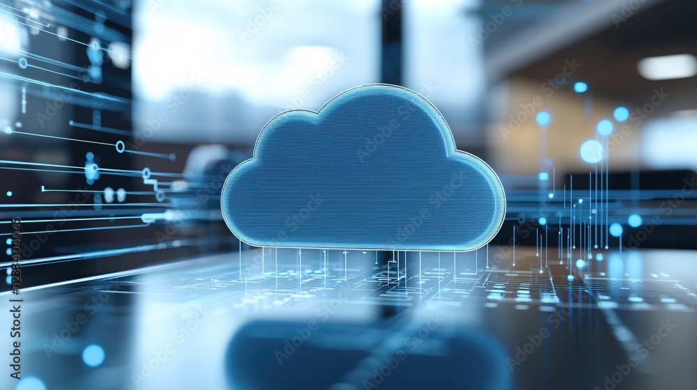 Poster Futuristic Cloud Computing Network Digital Data Storage Technology