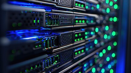Powerful Server Rack Closeup Modern Technology Data Center Infrastructure