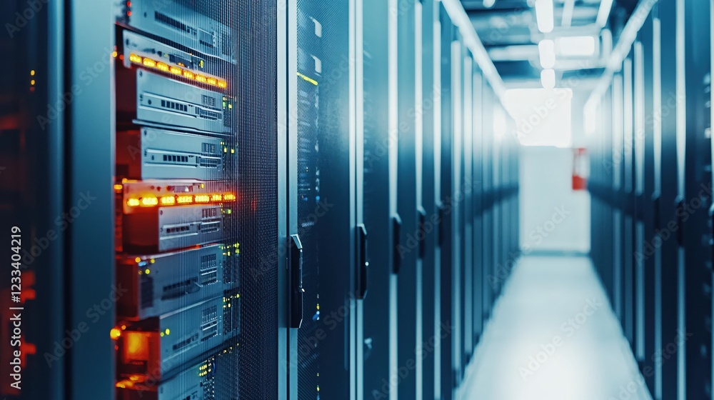 Poster modern data center server room technology infrastructure network
