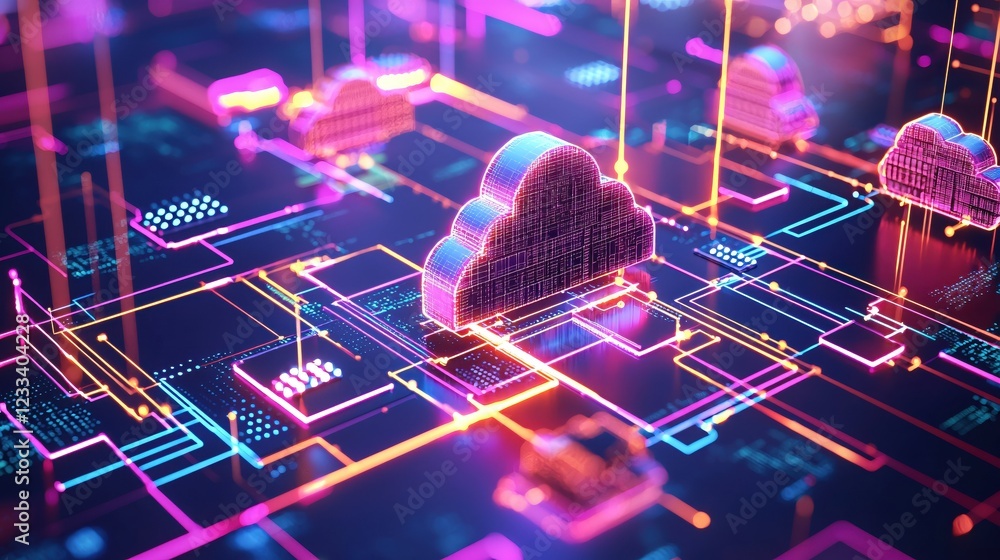 Poster Vibrant Cloud Computing Network Digital Data Storage Technology