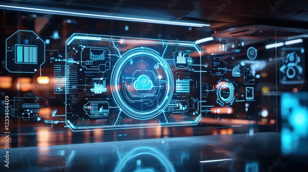 Poster Futuristic Cloud Computing Interface Digital Data Network Technology