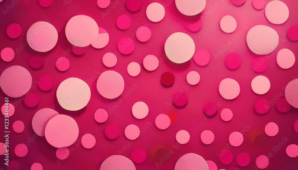 Poster vibrant pink polka dot pattern overlays a minimalist white background, creating an eyecatching and m