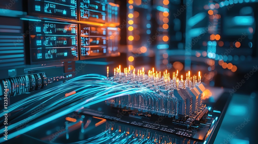 Aufkleber futuristic technology data center server room network digital innovation