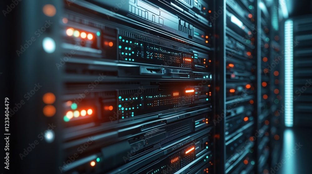 Poster Modern Server Rack Data Center Technology Digital Network Infrastructure