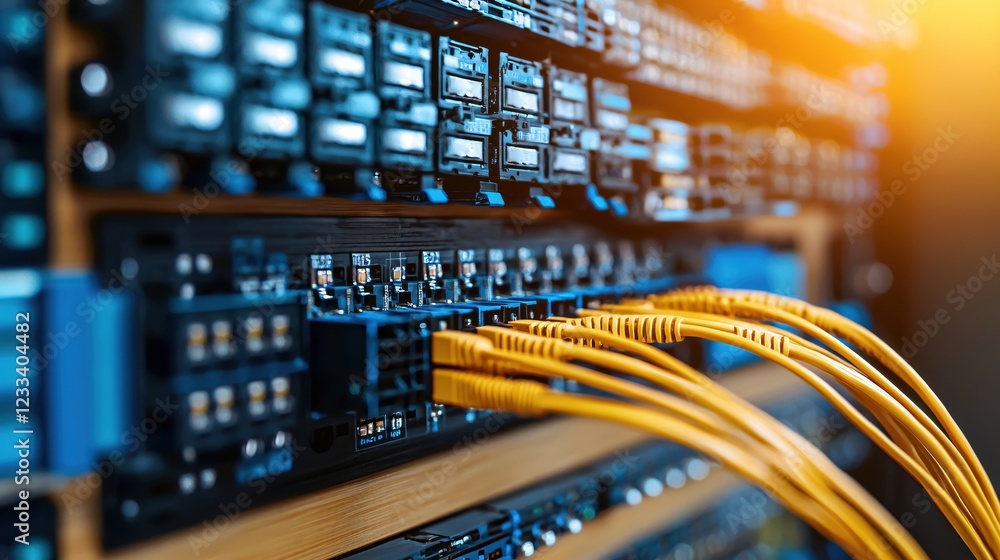 Aufkleber high speed data network server room fiber optic cables technology