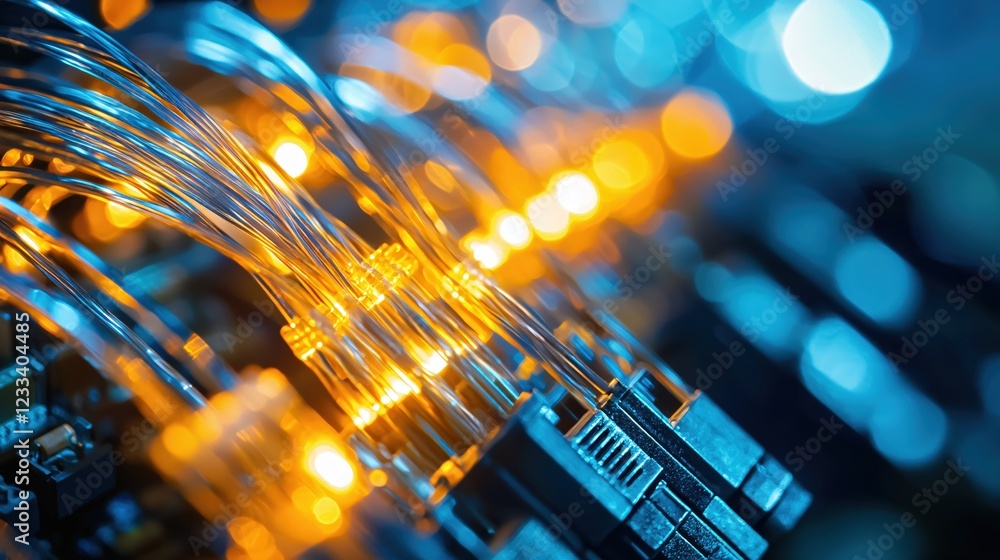 Aufkleber illuminated fiber optic cables network technology connection
