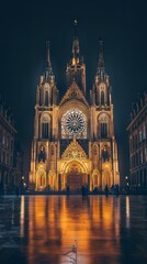 Obraz premium Nighttime gothic church reflection
