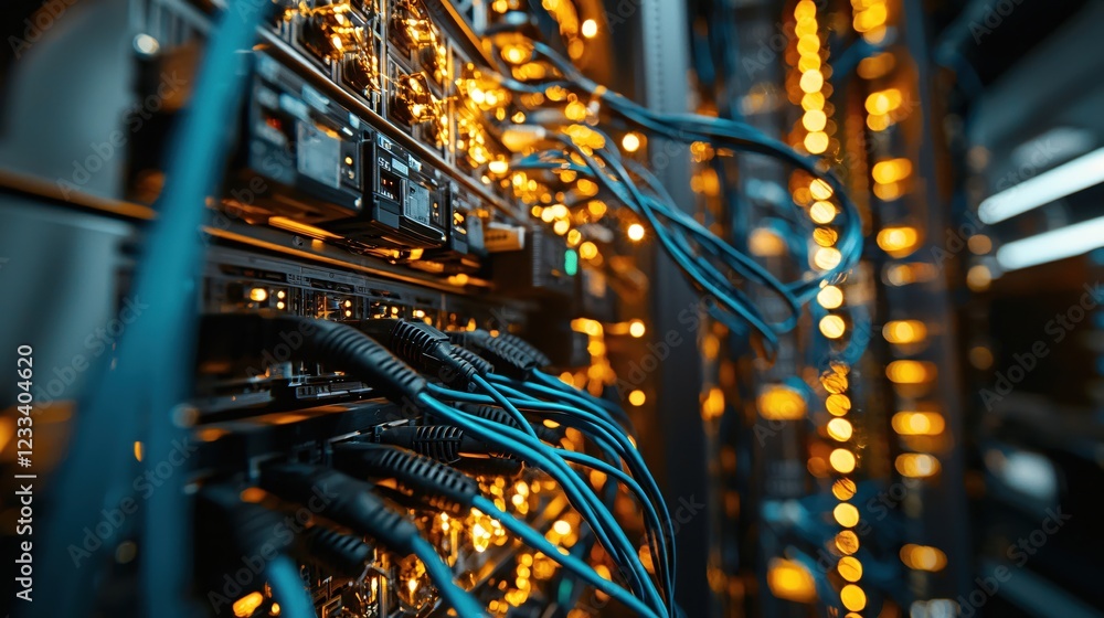 Aufkleber server room network cables close up data center technology