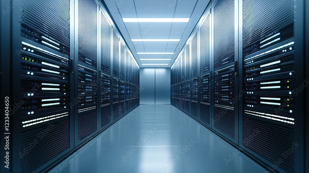 Poster modern data center server room technology infrastructure