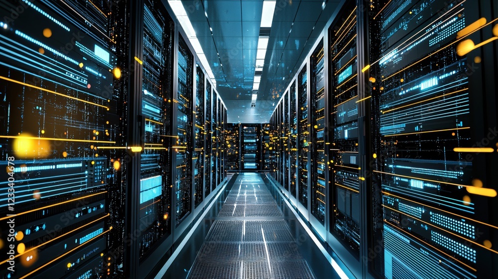 Poster Futuristic Server Room Data Center Network Technology Infrastructure