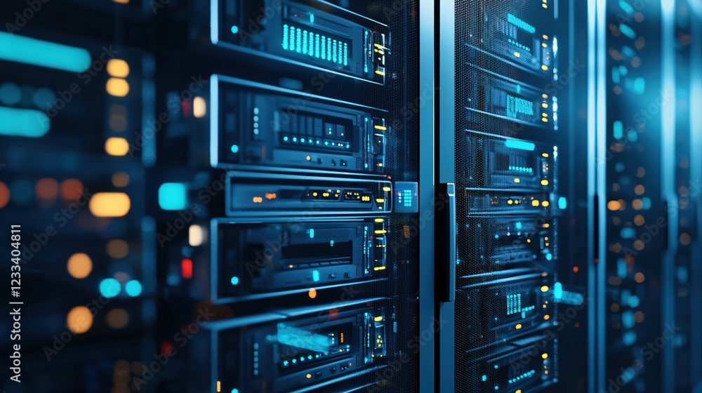 Poster Modern Server Room Technology Digital Data Center Network Infrastructure
