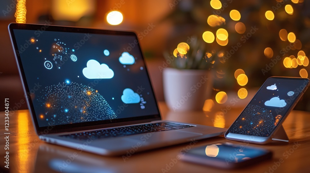 Aufkleber cloud computing technology laptop phone digital network data storage online