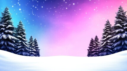 Obraz premium Serene Winter Landscape with Snowy Trees and Colorful Sky Glow
