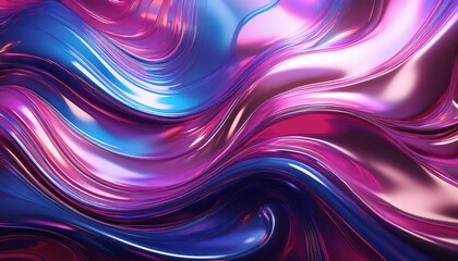 Vivid Triad of Colors Pink, Purple, and Blue Metallic Chrome Liquid Texture Swirling in a Mesmerizing Wave Motion, Intricately Blending Hues with a Chromatic Motion Effect.