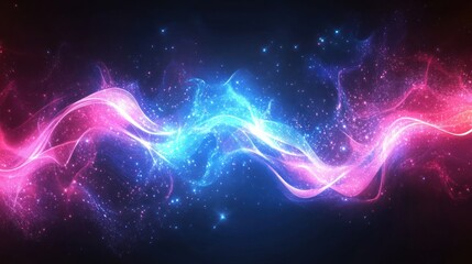Fototapeta premium Pink blue energy waves glow cosmic background header