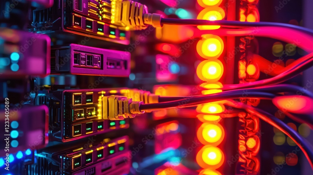 Aufkleber vibrant network server room technology close up abstract data center