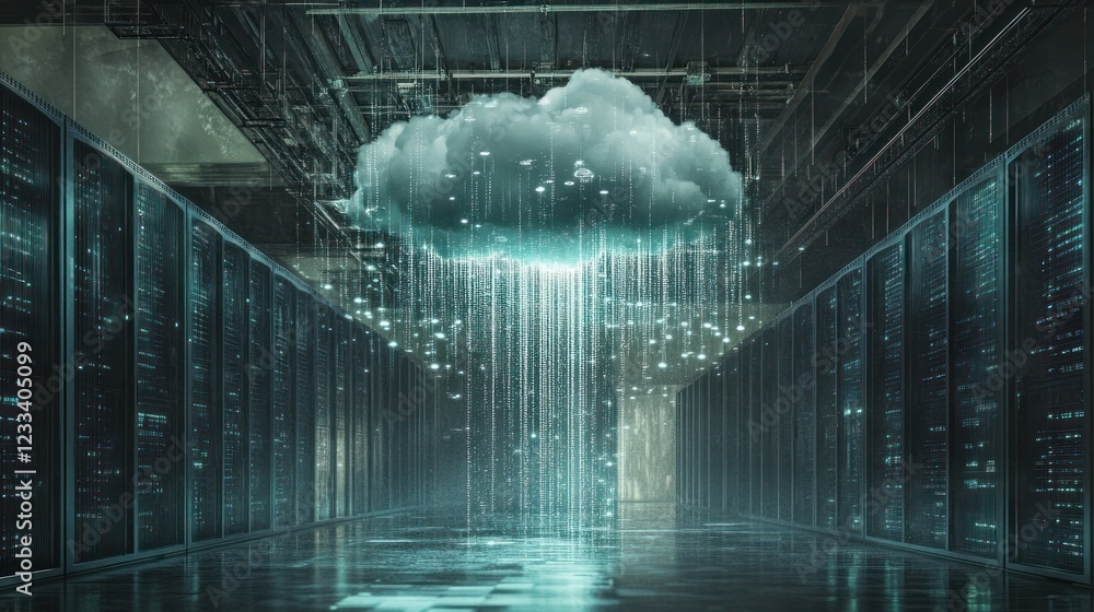 Aufkleber digital rain: cloud computing data center visualization