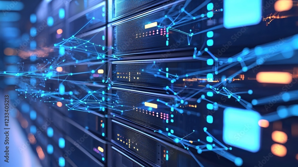 Aufkleber Digital Network Data Server Technology Blue Glow  Modern Infrastructure