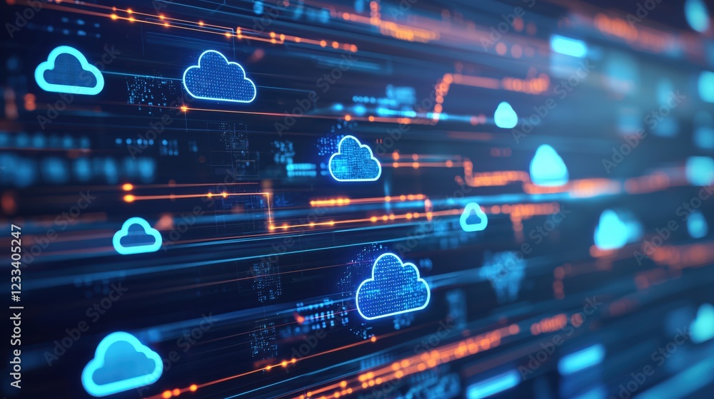 Aufkleber Digital Cloud Network Data Flow Abstract Technology Background