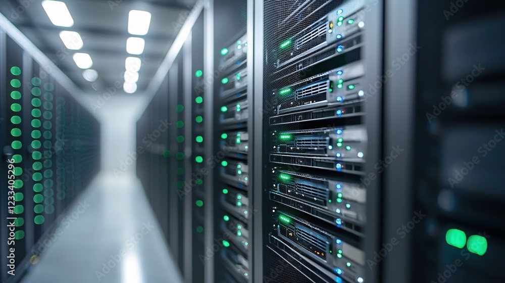 Poster modern data center server room technology infrastructure