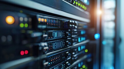 Modern Data Center Server Room Technology Close Up