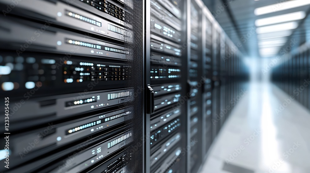 Poster modern data center server room technology infrastructure