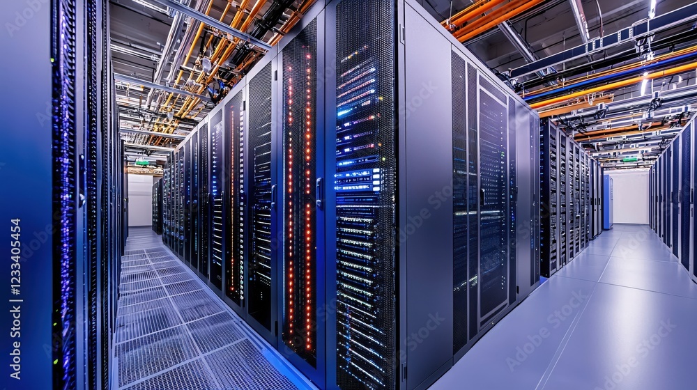 Poster modern data center server room technology infrastructure