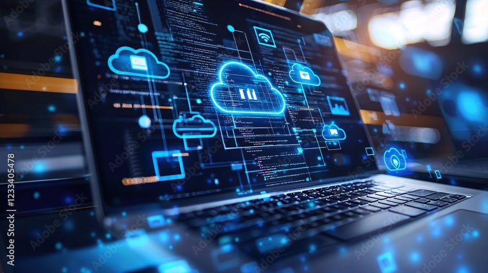 Poster Digital Cloud Computing Network Data Technology Innovation Laptop