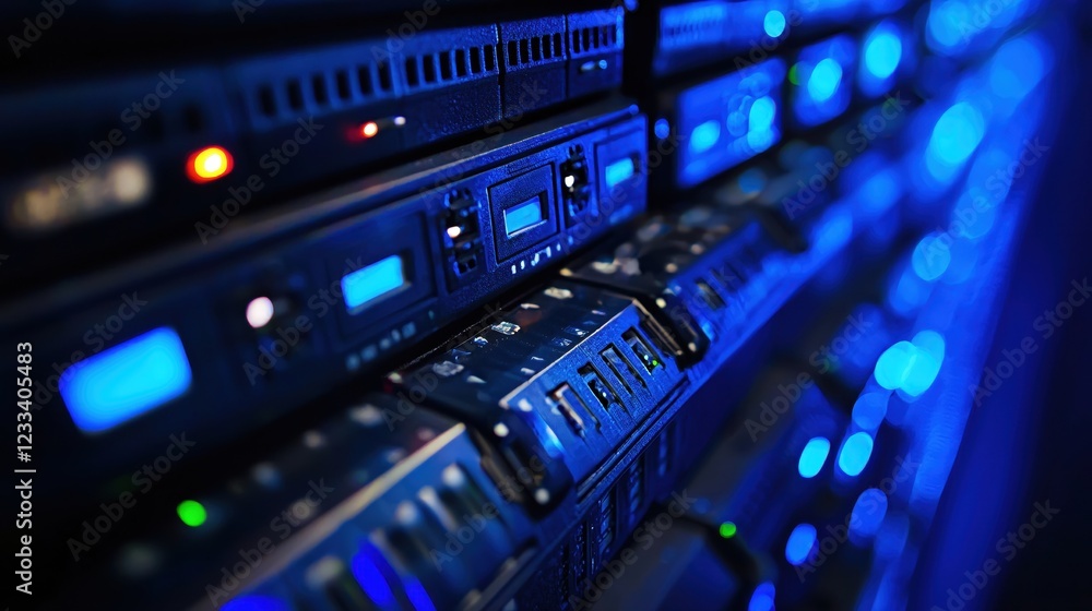 Aufkleber powerful server rack close up blue technology data center