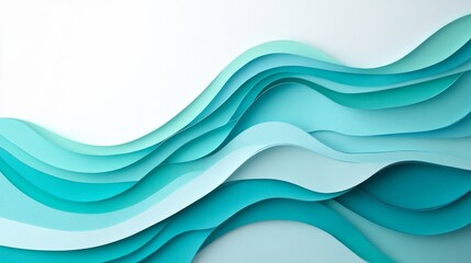Obraz premium Abstract Layered Paper Waves in Teal and Aqua