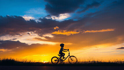 Obraz premium 夕暮れに駆ける自転車 – 未来へ続く青春の軌跡
