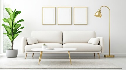 Modern Minimalist Living Room with White Sofa and Floor Lamp