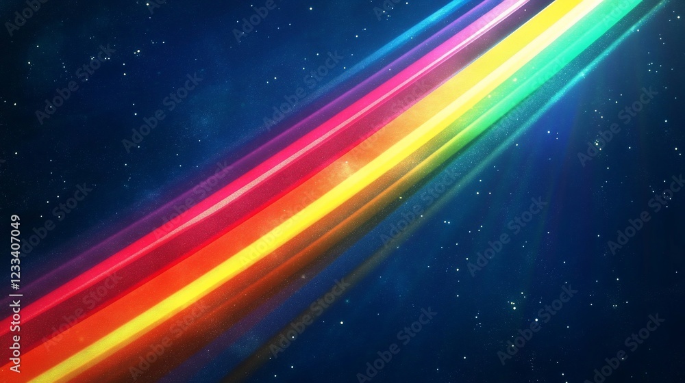 Poster a vibrant spectrum of light streaks across a starry space background creating cosmic depth