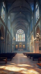 Fototapeta premium Sunlit Gothic church interior