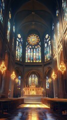 Fototapeta premium Sunlit Gothic church interior